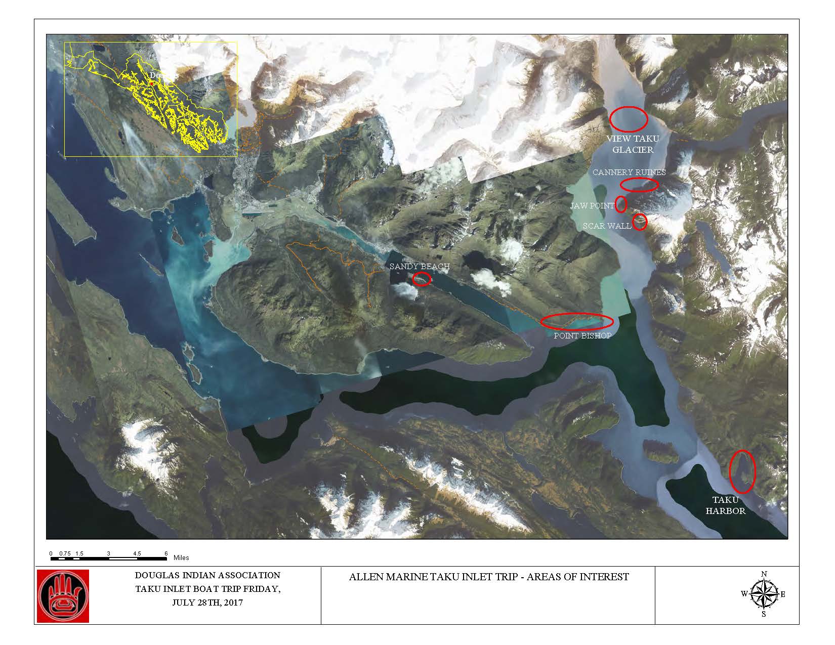 Taku Inlet Boat Trip Map 07-28-17